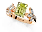 Floral Engagement Ring Setting for Fancy Yellow Emerald Cut Center with Trailing Marquise Accents and Prong Head in Rose Gold