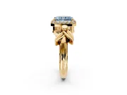 Halo Engagement Ring Setting for Fancy Blue Radiant Cut Center with Floral Band and Prong Head in Yellow Gold