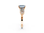 Cluster Engagement Ring Setting for Fancy Blue Asscher Cut Center with 2-Row Shoulder Clusters and Prong Head in Rose Gold