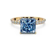 Solitaire Engagement Ring Setting for Fancy Blue Princess Cut Center with Fine Pave Accents and Prong Head in Yellow Gold