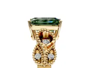 Leaf Engagement Ring Setting for Fancy Green Emerald Cut Center with Milgrain Accent Band and Prong Head in Yellow Gold