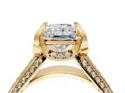 Solitaire Engagement Ring Setting for Radiant Cut Center with Accented Split Shank and Prong Head in Yellow Gold