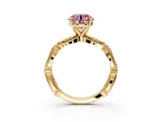 Solitaire Engagement Ring Setting for Fancy Pink Round Cut Center with Marquise Panel Band and Prong Head in Yellow Gold