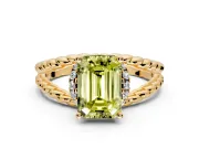 Halo Engagement Ring Setting for Fancy Yellow Emerald Cut Center with Rope Twist Split Shank and Prong Head in Yellow Gold