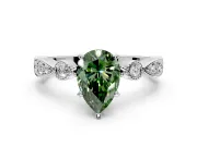 Solitaire Engagement Ring Setting for Fancy Green Pear-Shaped Center with Milgrain Bezel Accents and Prong Head in Platinum
