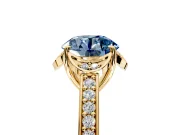 Floral Engagement Ring Setting for Fancy Blue Round Cut Center with Four Accent Clusters and Prong Head in Yellow Gold