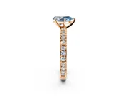 Solitaire Engagement Ring Setting for Fancy Blue Pear-Shaped Center with Milgrain-Edged Pave Band and Prong Head in Rose Gold