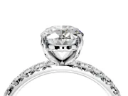 Solitaire Engagement Ring Setting for Oval Center with Shared-Prong Accents and Prong Head in White Gold