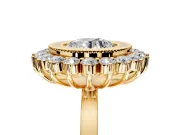 Halo Engagement Ring Setting for Round Cut Center with Milgrain Bezel Rim, Plain Band and Prong Head in Yellow Gold