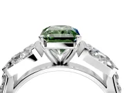 Channel-Set Engagement Ring Setting for Fancy Green Radiant Cut Center with Baguette Band and Prong Head in White Gold
