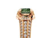 Solitaire Engagement Ring Setting for Fancy Green Cushion Cut Center with Accented Split Shank and Prong Head in Rose Gold