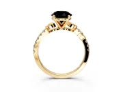 Leaf Motif Engagement Ring Setting for Fancy Black Round Cut Center with Pave Band and Prong Head in Yellow Gold