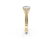 Cluster Engagement Ring Setting for Asscher Cut Center with Bezel Accent Clusters and Prong Head in Yellow Gold