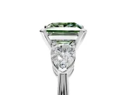 3 Stone Engagement Ring Setting for Fancy Green Princess Cut Center with Large Pear-Shaped Accents and Prong Head in Sterling Silver