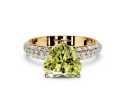 Solitaire Engagement Ring Setting for Fancy Yellow Heart-Shaped Center with Domed Multi-Row Pave Band and Prong Head in Yellow Gold