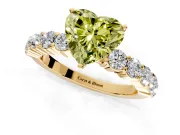 Shared-Prong Engagement Ring Setting for Fancy Yellow Heart-Shaped Center with Graduated Accents and Prong Head in Yellow Gold