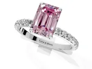Solitaire Engagement Ring Setting for Fancy Pink Emerald Cut Center with Micro Pave Band and Prong Head in Sterling Silver