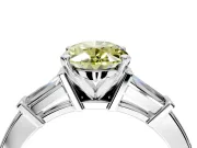 3 Stone Engagement Ring Setting for Fancy Yellow Oval Center with Channel Baguette Accents and Prong Head in White Gold