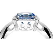 Halo Engagement Ring Setting for Fancy Blue Asscher Cut Center with Tapered Plain Band and Prong Head in Sterling Silver