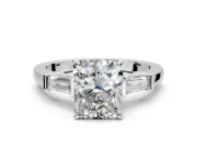 3 Stone Engagement Ring Setting for Radiant Cut Center with Channel Baguette Accents and Prong Head in Platinum
