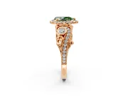 Milgrain Halo Engagement Ring Setting for Fancy Green Pear-Shaped Center with Shoulder Bezels and Prong Head in Rose Gold