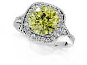 Halo Engagement Ring Setting for Fancy Yellow Round Cut Center with Milgrain Rim, Pave Band and Prong Head in Sterling Silver