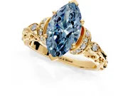 Solitaire Engagement Ring Setting for Fancy Blue Marquise Center with Filigree Band and Prong Head in Yellow Gold