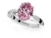 Solitaire Engagement Ring Setting for Fancy Pink Oval Center with Carved Leaf Shoulders and Prong Head in Platinum