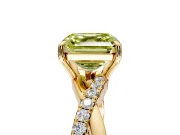 Crossover Engagement Ring Setting for Fancy Yellow Asscher Cut Center with Pave and Plain Strands and Prong Head in Yellow Gold