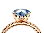 Solitaire Engagement Ring Setting for Fancy Blue Heart-Shaped Center with Milgrain X Pattern Band and Prong Head in Rose Gold