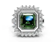 Halo Engagement Ring Setting for Fancy Green Asscher Cut Center with Milgrain Bezel Rim, Plain Band and Prong Head in Platinum