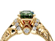 Solitaire Engagement Ring Setting for Fancy Green Emerald Cut Center with Filigree Accent Basket and Prong Head in Yellow Gold