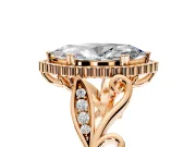 Halo Engagement Ring Setting for Marquise Center with Leaf Motif Split Shank and Prong Head in Rose Gold