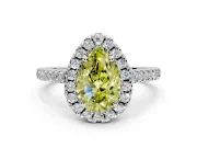 Halo Engagement Ring Setting for Fancy Yellow Pear-Shaped Center with Raised Halo, Pave Band and Prong Head in Platinum