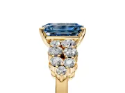 Cluster Engagement Ring Setting for Fancy Blue Emerald Cut Center with 2-Row Shoulder Clusters and Prong Head in Yellow Gold