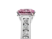Solitaire Engagement Ring Setting for Fancy Pink Radiant Cut Center with Round Cut Channel Band and Prong Head in Platinum