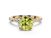 Solitaire Engagement Ring Setting for Fancy Yellow Round Cut Center with Alternating Size Accents and Prong Head in Yellow Gold