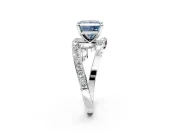 Solitaire Engagement Ring Setting for Fancy Blue Princess Cut Center with Pave Bypass Twist Band and Prong Head in Platinum