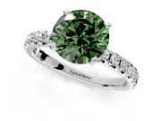 Solitaire Engagement Ring Setting for Fancy Green Round Cut Center with Large Accents and Prong Head in White Gold