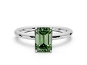 Low-Set Solitaire Engagement Ring Setting for Fancy Green Emerald Cut Center with Thin Plain Band and Prong Head in White Gold