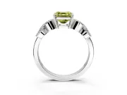 Leaf Engagement Ring Setting for Fancy Yellow Asscher Cut Center with Milgrain Accent Band and Prong Head in Sterling Silver