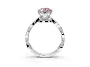 Solitaire Engagement Ring Setting for Fancy Pink Oval Center with Accented Twist Band and Leaf Prong Head in Sterling Silver