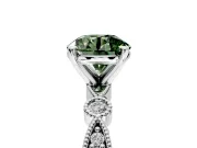 Solitaire Engagement Ring Setting for Fancy Green Round Cut Center with Milgrain Bezel Accents and Prong Head in White Gold