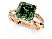 Solitaire Engagement Ring Setting for Fancy Green Asscher Cut Center with Pave and Plain Crossover Band and Prong Head in Rose Gold