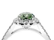 Halo Engagement Ring Setting for Fancy Green Pear-Shaped Center with Raised Halo, Pave Band and Prong Head in Platinum