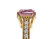 Engraved Engagement Ring Setting for Fancy Pink Asscher Cut Center with Milgrain Pave Band and Prong Head in Yellow Gold