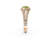 Halo Engagement Ring Setting for Fancy Yellow Round Cut Center with Narrow Pave Split Shank and Prong Head in Rose Gold