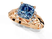 Solitaire Engagement Ring Setting for Fancy Blue Cushion Cut Center with Filigree Accent Basket and Prong Head in Rose Gold
