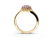 Floral Frame Engagement Ring Setting for Fancy Pink Princess Cut Center with Accent Clusters and Prong Head in Yellow Gold