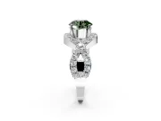 Halo Engagement Ring Setting for Fancy Green Round Cut Center with Pave Infinity Twist Band and Prong Head in White Gold